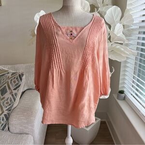 Sundance Peach Linen Embroidered Women's Top In Size XL